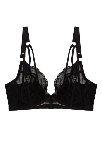 Pippa Deco Embroidered Caged Plunge Bra In Black -  Wolf & Whistle