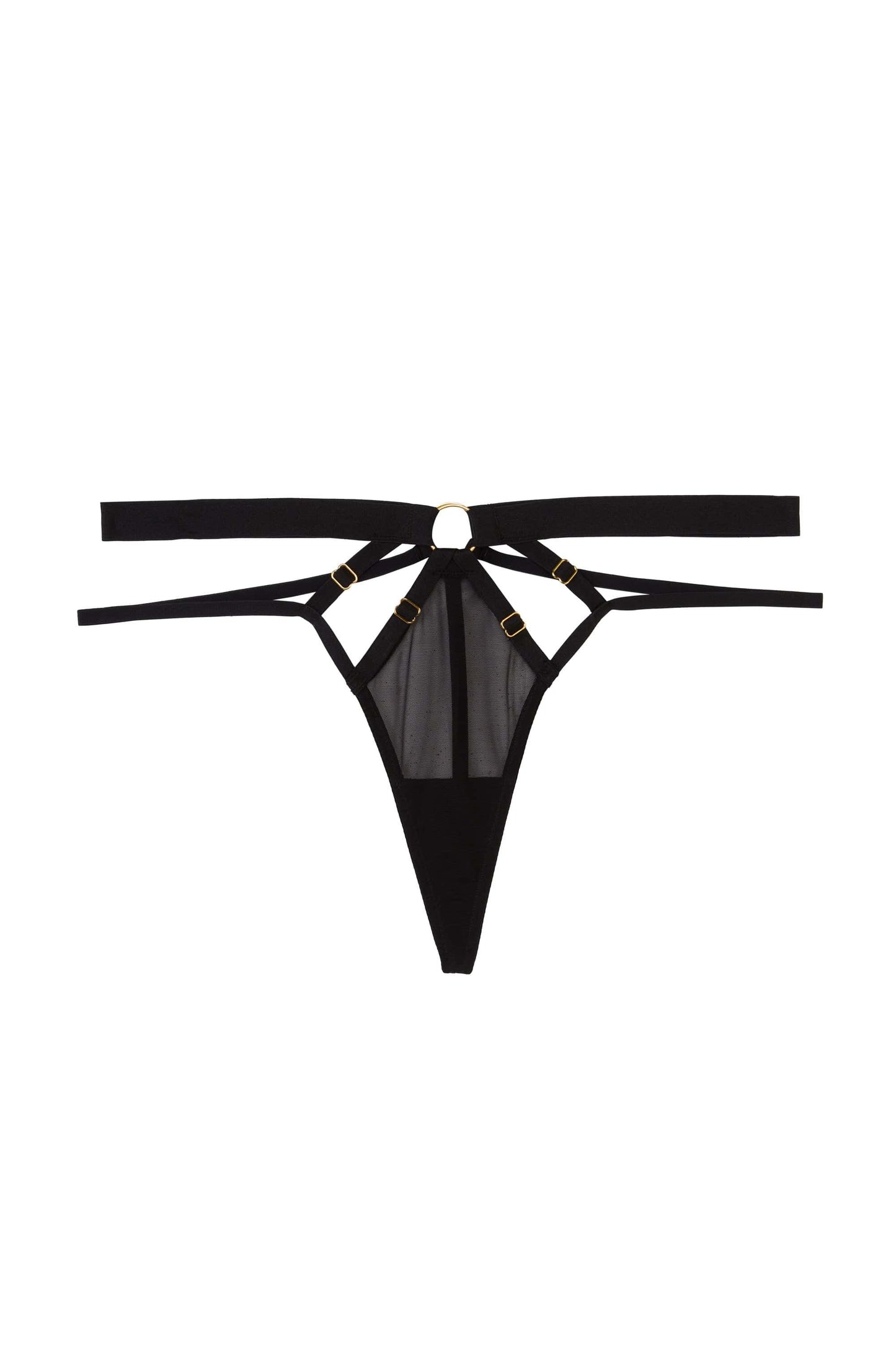 Alexa Mesh Overlay Thick Strap Thong In Black - Wolf & Whistle