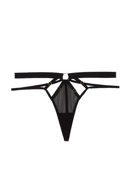 Alexa Mesh Overlay Thick Strap Thong In Black - Wolf & Whistle