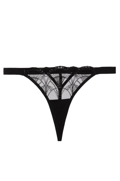 Pippa Deco Embroidered Caged Thong In Black - Wolf & Whistle