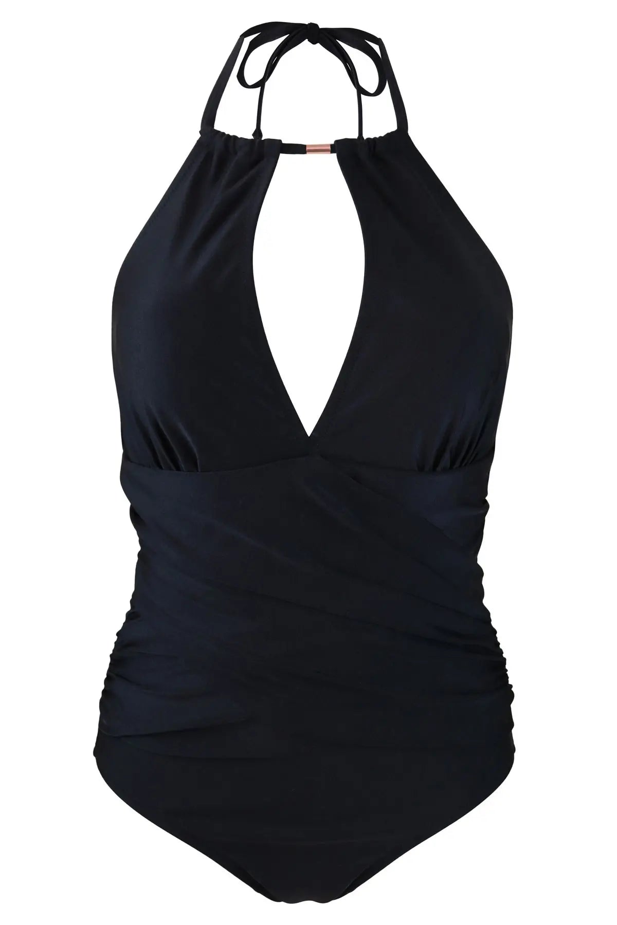 Ring Neck Control Swimsuit In Black - Pour Moi