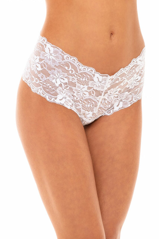 Shorty en dentelle sans entrejambe avec détail élastique en blanc