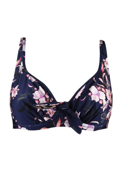 Orchide Luxe Bikini Top Full Cup In Navy/Pink - Pour Moi