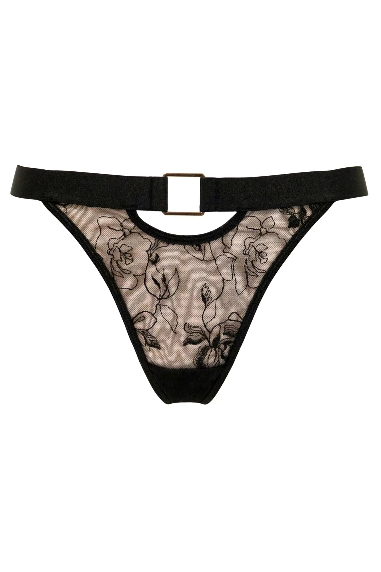 India Embroidery Thong In Black & Cosmetic  - Pour Moi