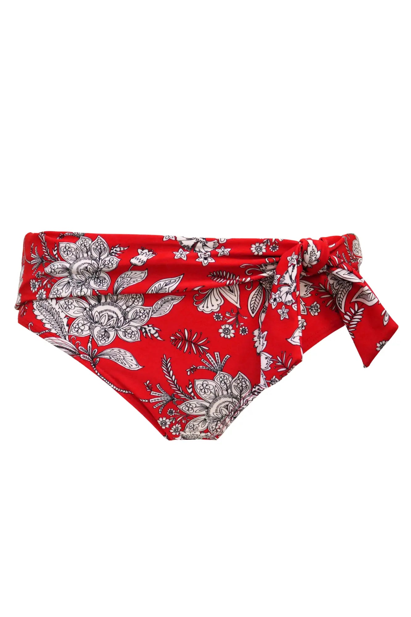 Freedom Tie Foldover Bikini Brief In Red & White - Pour Moi