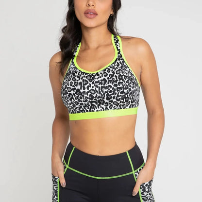 Energy Strive Non Wired Non Padded Sports Bra In Leopard & Lime - Pour Moi