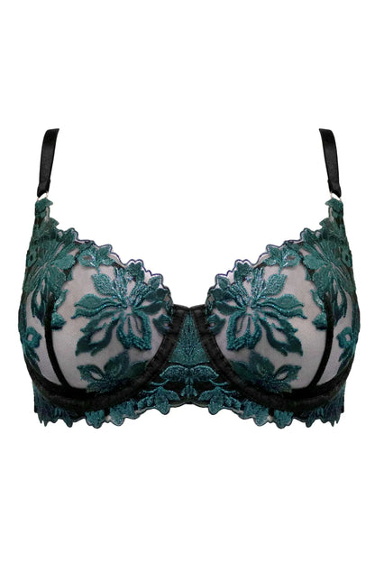 Roxie Embroidered Bra In Black & Forest - Pour Moi