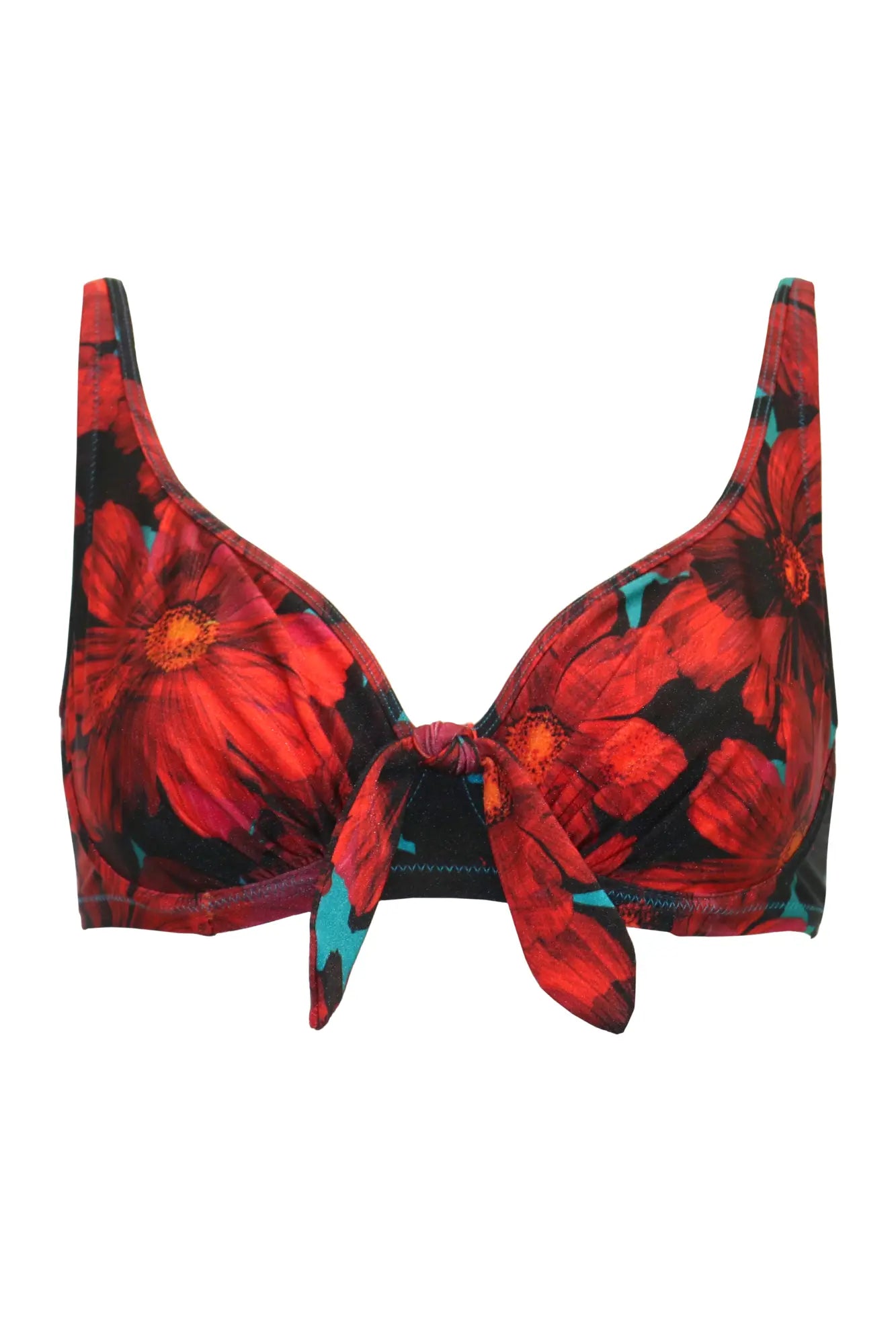 Orchid Luxe Non Padded Underwired Swimsuit In Red & Teal - Pour Moi