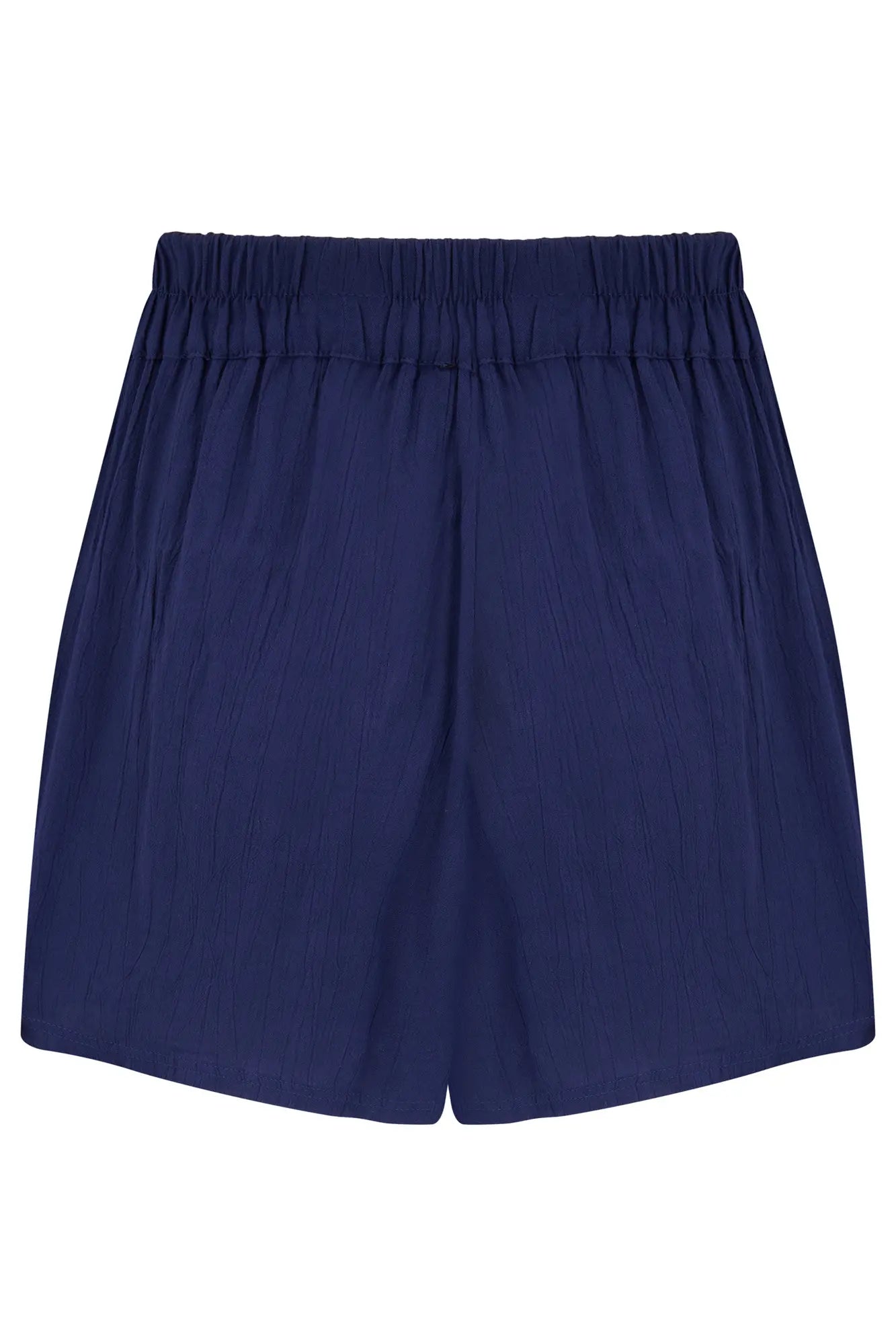 Crinkle Viscose Gold Trim Beach Shorts In Navy - Pour Moi
