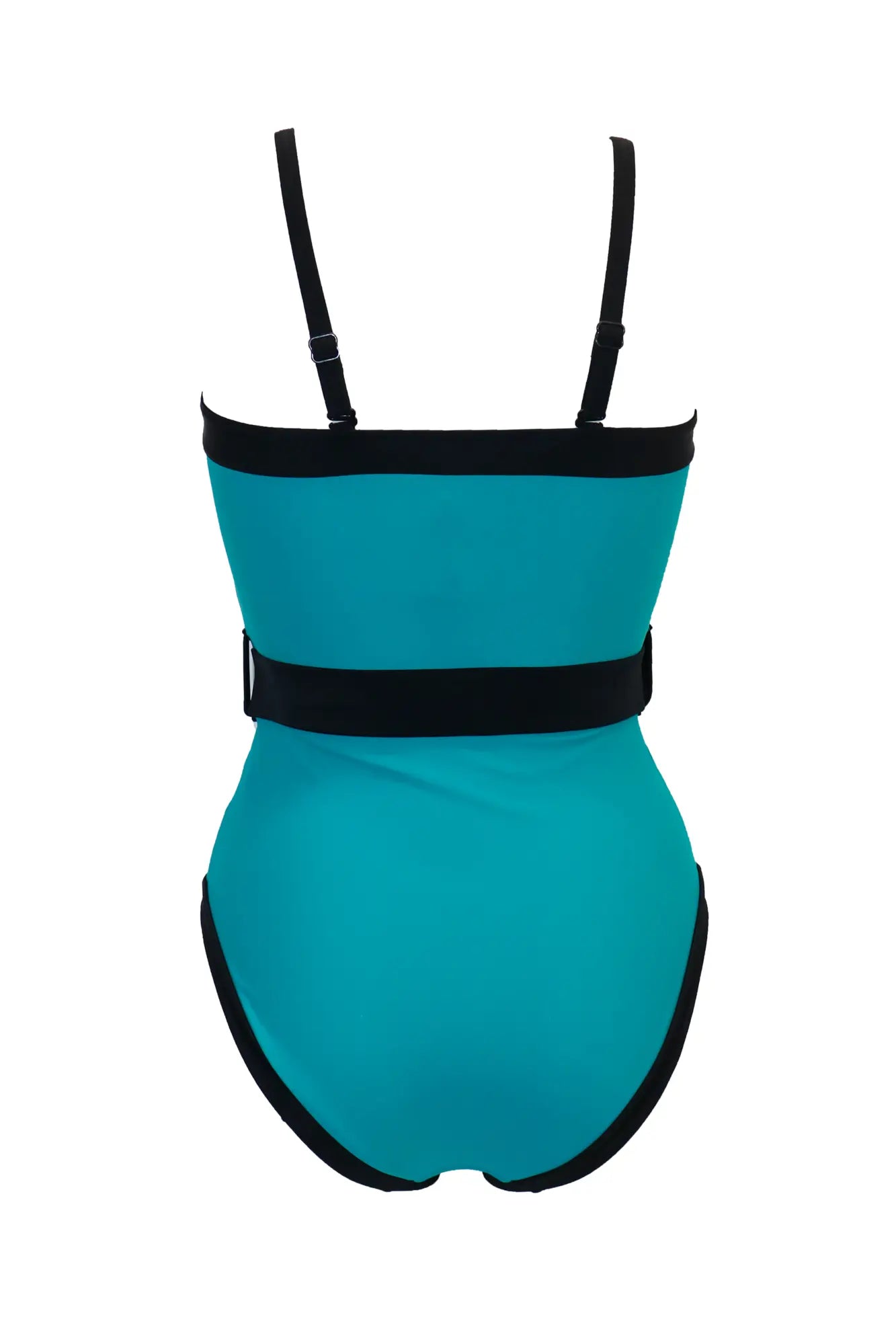 Removable Straps Belted Control Swimsuit In Teal & Black - Pour Moi
