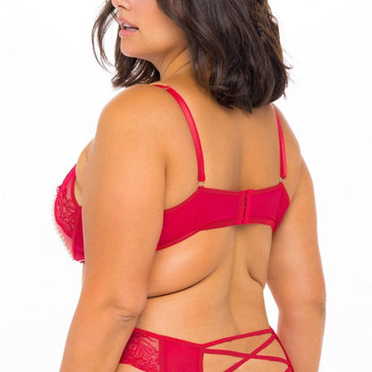 Alyssa Lace & Pearls Open Cup Bra In Red - Oh La La Cheri