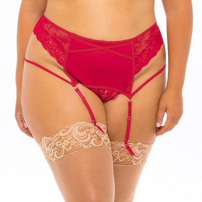 Alyssa Pearls G-String With Garters In Red - Oh La La Cheri