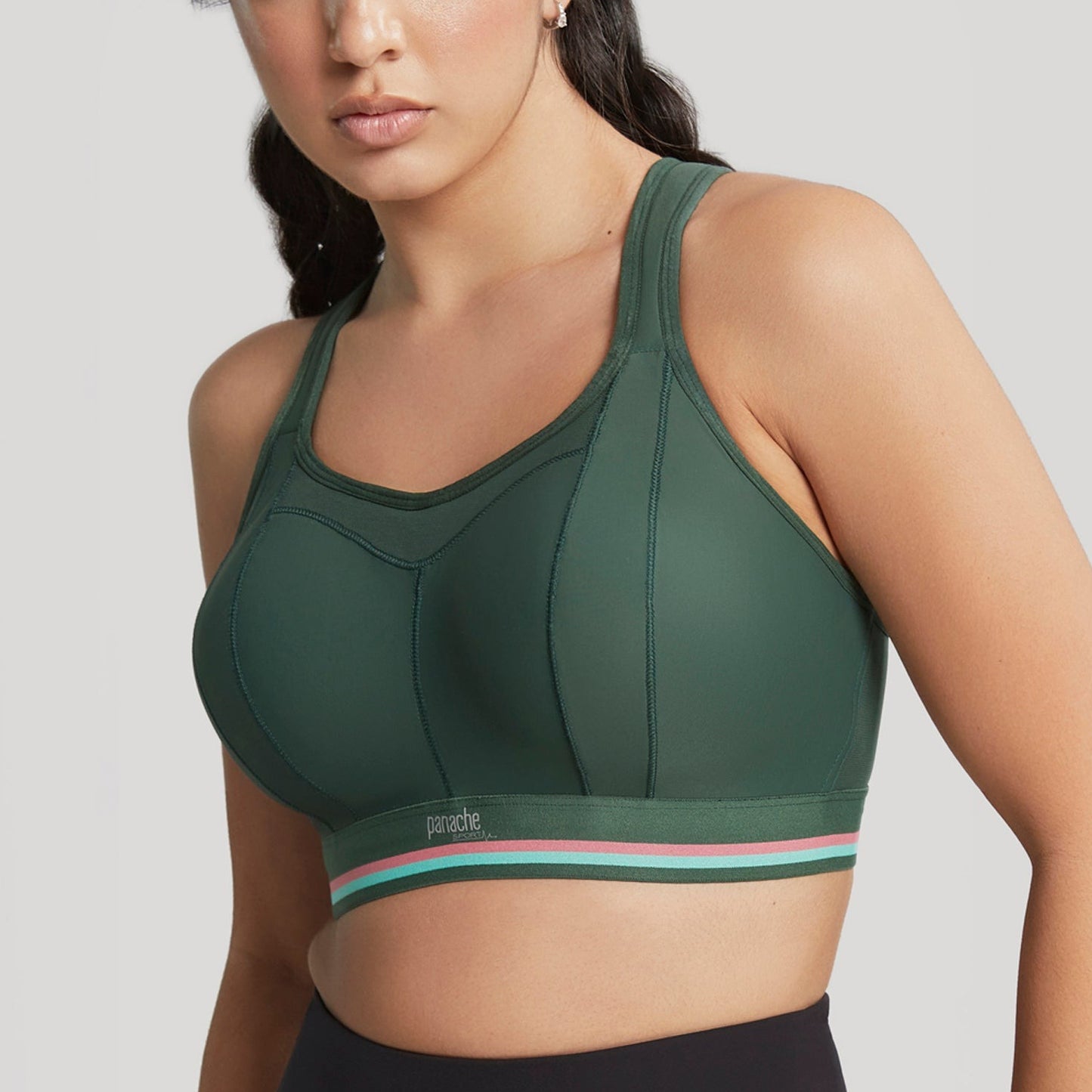 Non Wired Racer Sports Bra In Forest Green - Panache