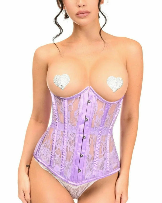 Lavish Sheer Lace Underwire Open Cup Underbust Corset In Lavender - Daisy Corsets