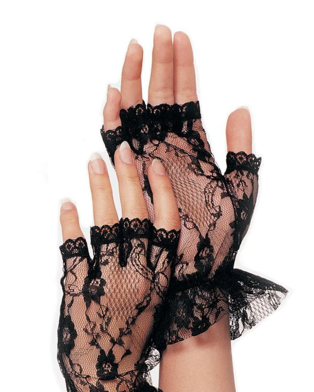 Leg Avenue Lace Fingerless Wrist Ruffle Gloves In Black