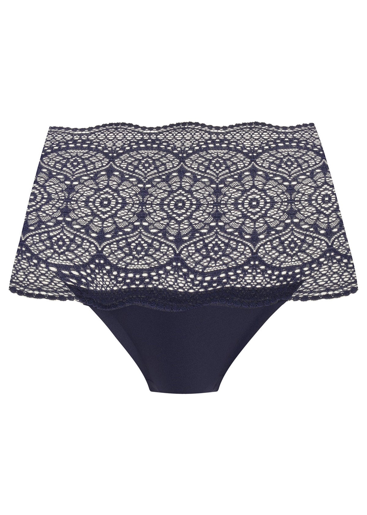 Brief in Steel Blue and Black with Leavers lace