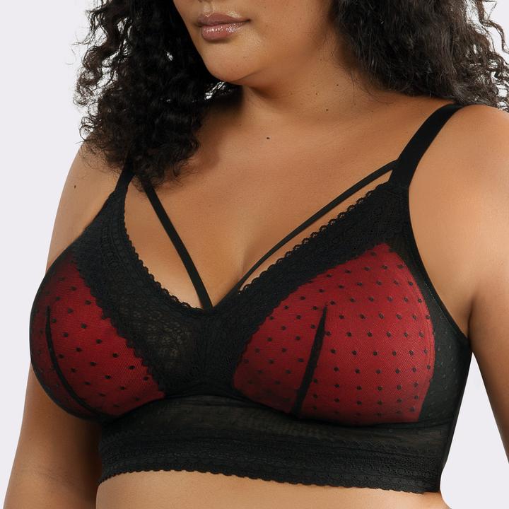 Mia Dot Wire-Free Bralette P6011 - Cameo Rose/Black and Red