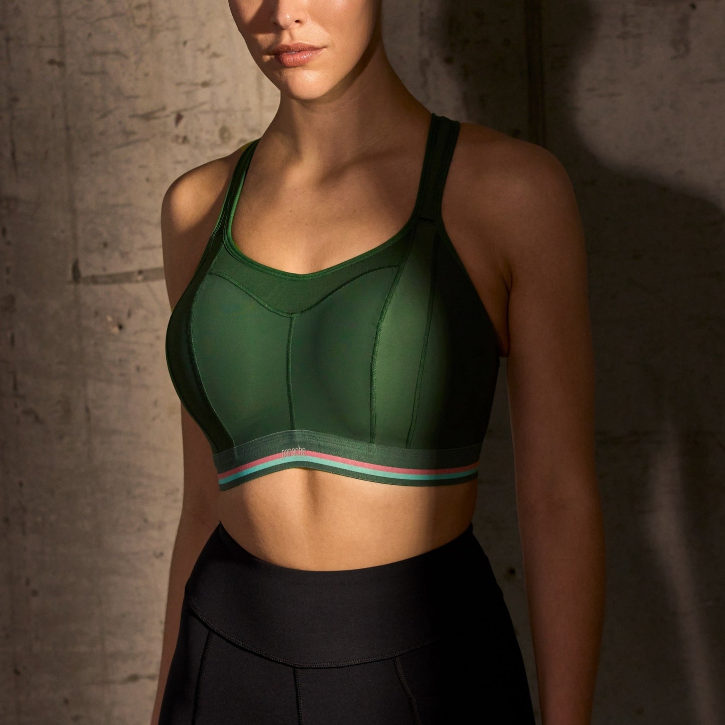 Non Wired Racer Sports Bra In Forest Green - Panache