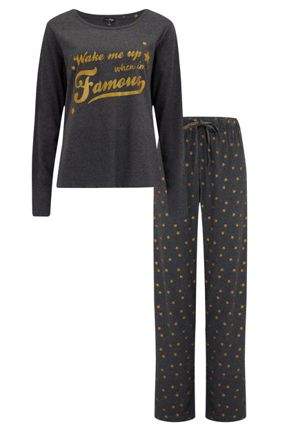 Wake Me Up When I'm Famous Cotton PJ Set In Charcoal - Pour Moi