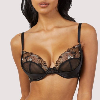Aria Lace Plunge Bra In Black & Gold - Wolf & Whistle