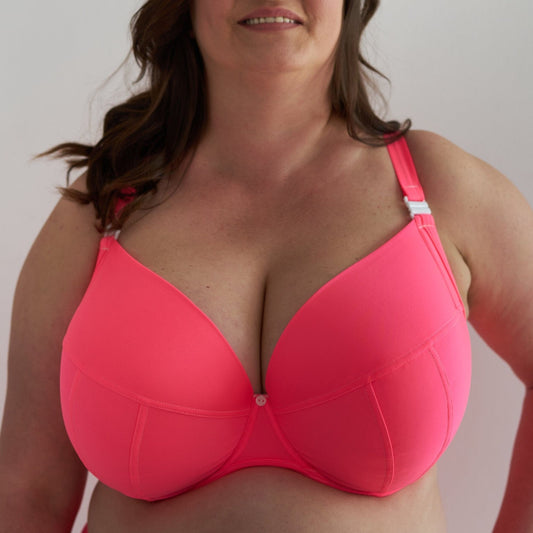 Sunshine Unpadded Plunge Bikini Top In Neon Coral Pink - Ewa Michalak