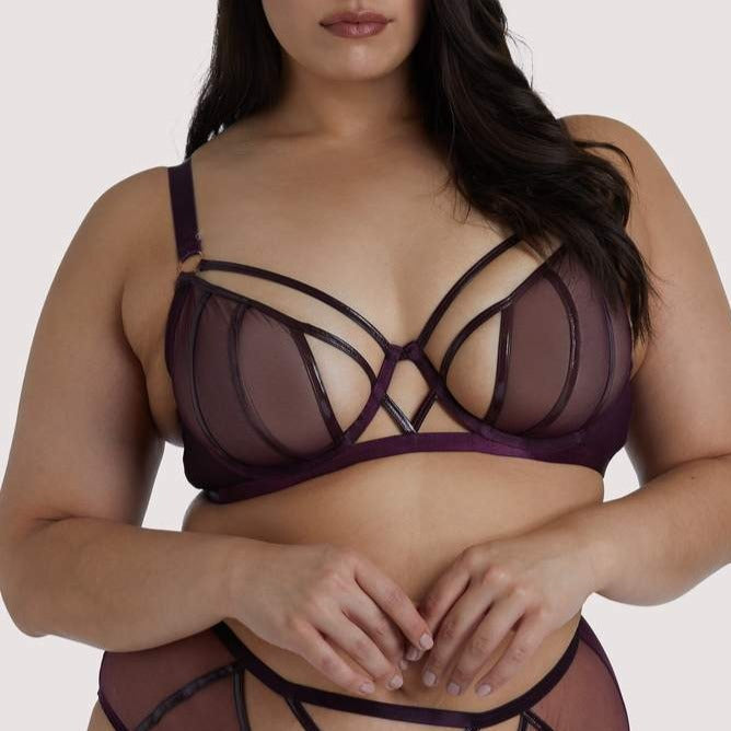 Kelly Mesh Panelled Bra With PVC Binding In Wine - Playful