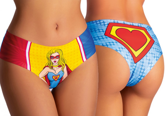 Comic Power Girl Brief In Blue & Yellow - Fun Panties
