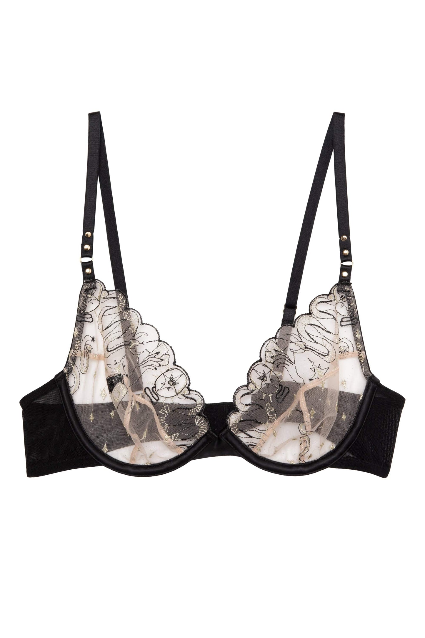 Anna Mystical Embroidered Plunge Bra In Black - Playful Promises