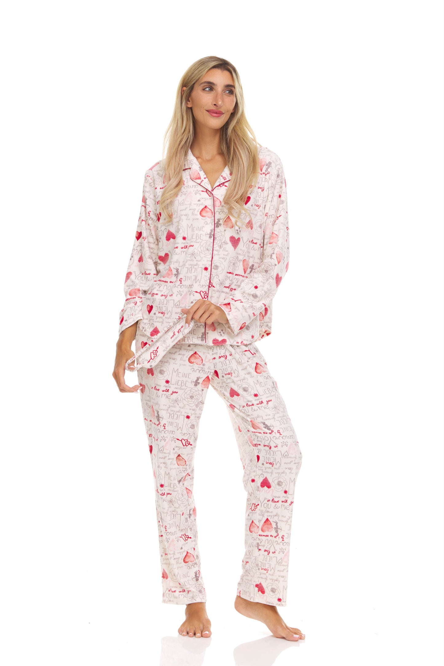 Jennifer Printed Baby Velour PJ Gift Set With Contrast Piping In Natural - Flora Nikrooz